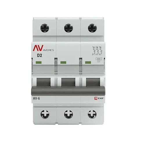 Выключатель автоматический модульный 3п D 2А 6кА AV-6 AVERES EKF mcb6-3-02D-av