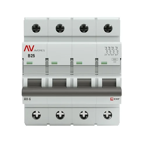 Выключатель автоматический модульный 4п B 25А 6кА AV-6 AVERES EKF mcb6-4-25B-av