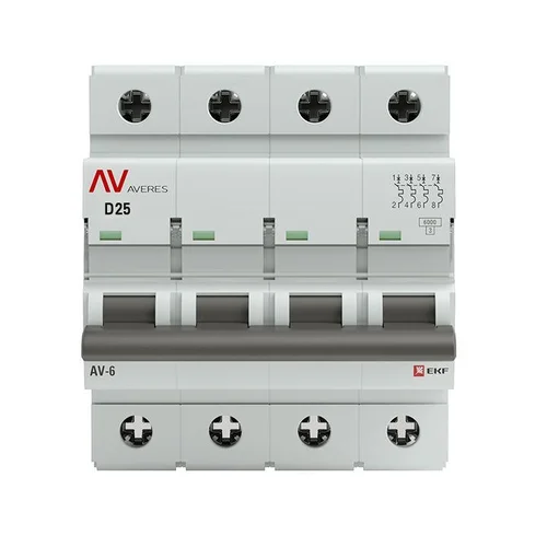 Выключатель автоматический модульный 4п D 25А 6кА AV-6 AVERES EKF mcb6-4-25D-av