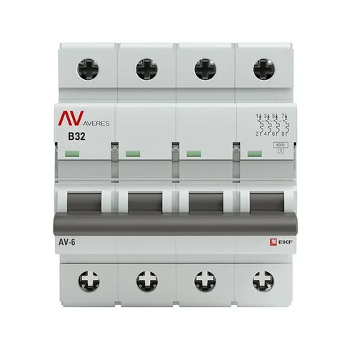 Выключатель автоматический модульный 4п B 32А 6кА AV-6 AVERES EKF mcb6-4-32B-av