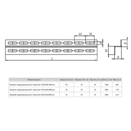 Профиль Z-образный перфорир. 25х30 L3000 2мм EKF ppz2530-3-2