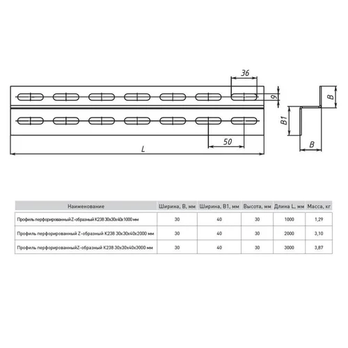 Профиль Z-образный перфорир. 30х40 L3000 2мм К238 EKF ppz3040-3-2