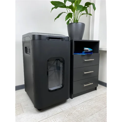 Уничтожитель документов ГЕЛЕОС АП55-4, DIN P-4 (4 ур-нь секр.), фрагмент 3,9х12мм, АВТОПОДАЧА 400 лист (70г/м2), пл.карты/скрепки/скобы, 55 литров