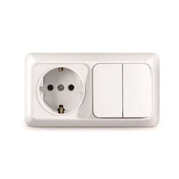 Блок ОП Олимп 2-кл. вык.+ роз. с заземл. горизонт. бел. UNIVersal О0033