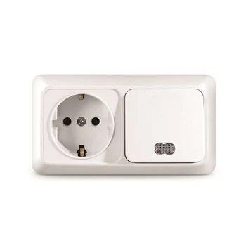 Блок ОП Олимп 1-кл. вык. с подсветкой + роз. с заземл. горизонт. бел. UNIVersal О0036